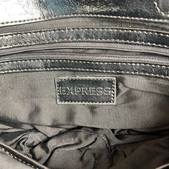 Express Ruched Clutch Handbag Black Faux Patent Leather Evening Clutch Purse - Picture 2 of 9